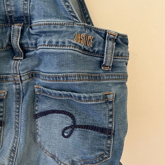 Justice Shortalls Girls Light Blue Overall Short 8 Denim Distressed Jeans - Picture 9 of 9